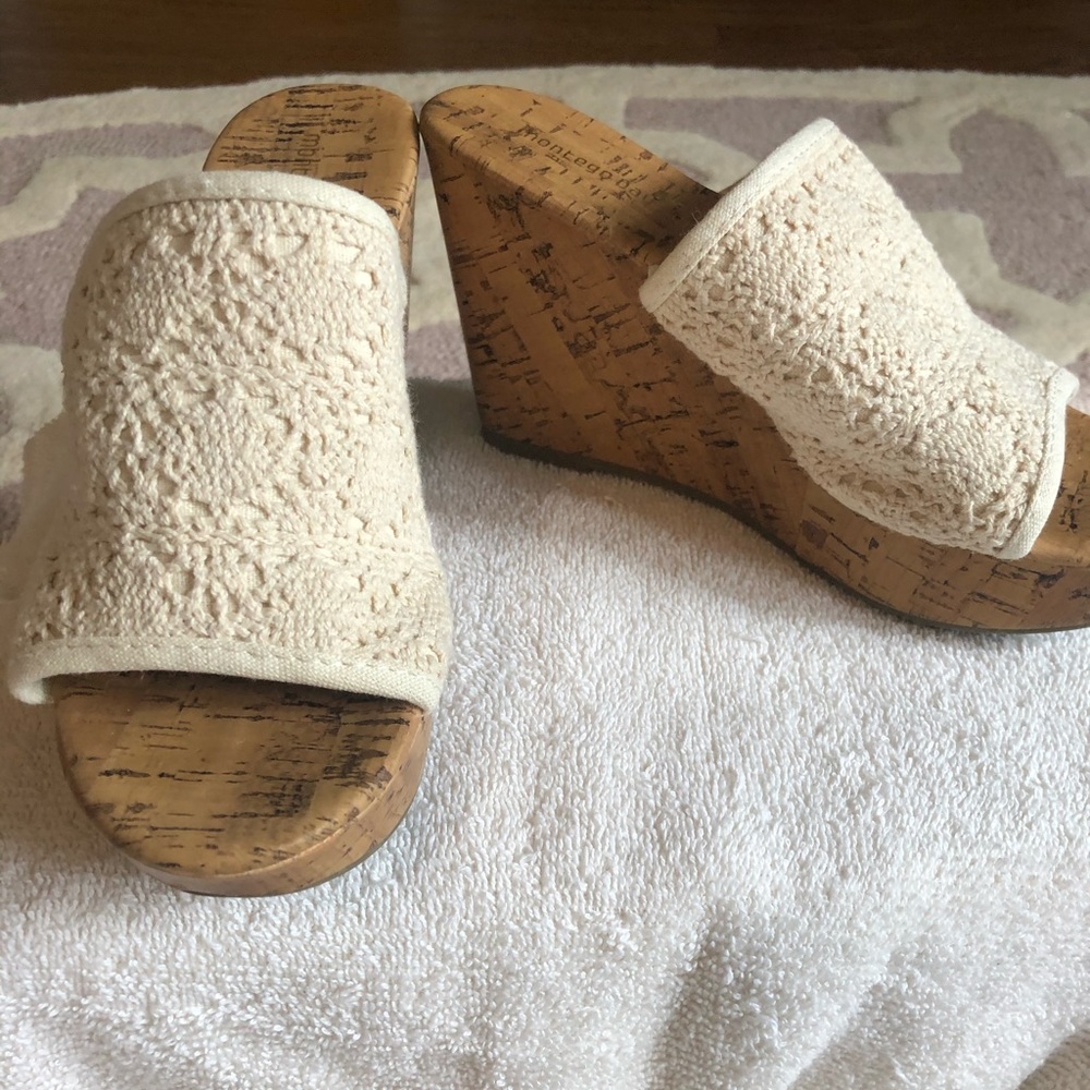 Cork and cloth wedge sandal